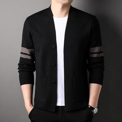 Herren Strickjacke Modisch mit Kontraststreifen und Taschen