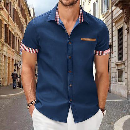 Herren Freizeithemd Kurzarm Modern Mit Kontrastdetails