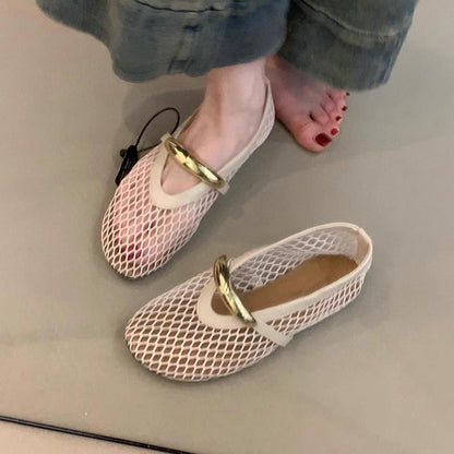 Damen Ballerinas Mesh Schimmer Riemen Moderne