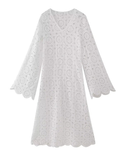 Damen Häkelkleid Luftig mit Weiten Ärmeln Sommerkleid