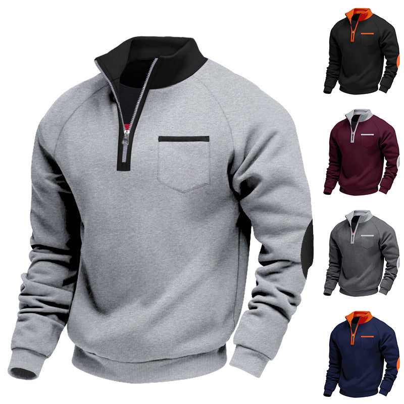 Herren Kapuzenpullover Modern Reißverschluss Brusttasche Schwarz - BerlinGlamour