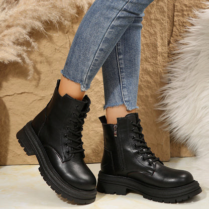 Damen Schnürboots Robust Reißverschluss Winterstiefel