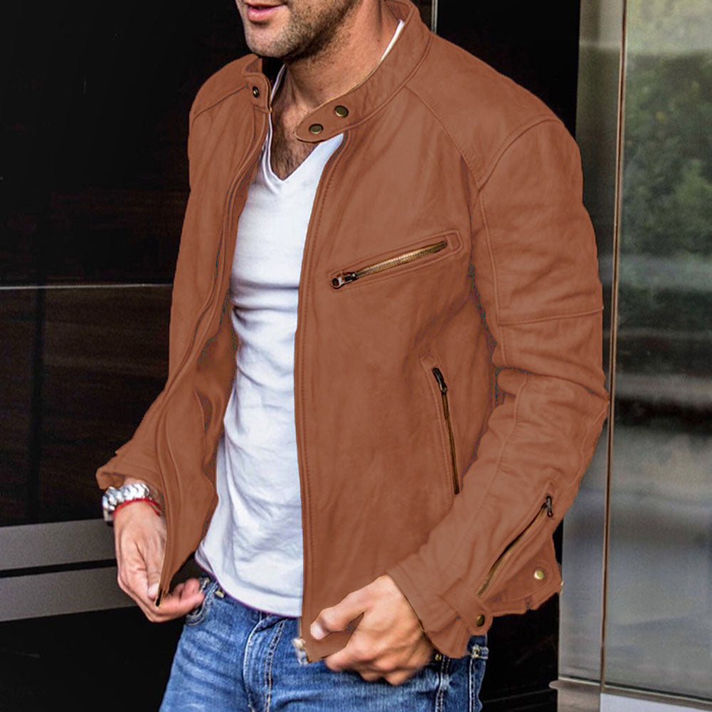 Leder Bikerjacke Herren Vintage Look Weich Schwarz - BerlinGlamour