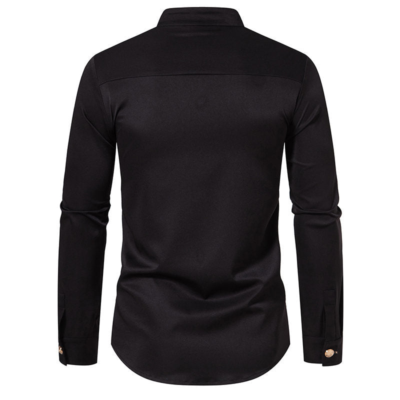 Herren Hemd Modern Stehkragen Goldknöpfe Elegantes Design