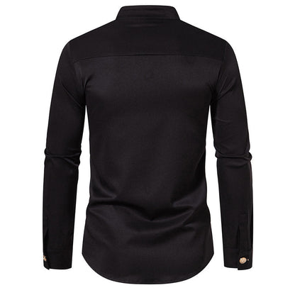 Herren Hemd Modern Stehkragen Goldknöpfe Elegantes Design