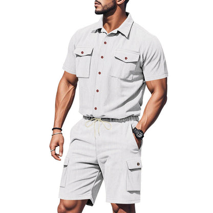 Herren Kurzarmhemd mit Cargo-Shorts Set Sommer