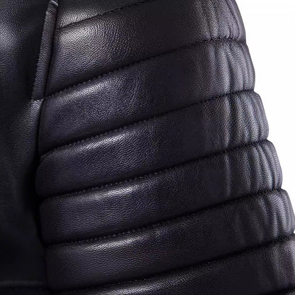 Herren Lederjacke Bikerstyle Asymmetrisch Reißverschluss Schwarz