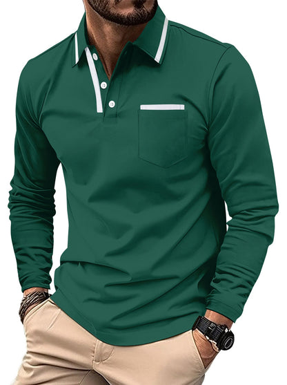 Herren Polohemd Langarm Elegant Kontrastdetails Modern