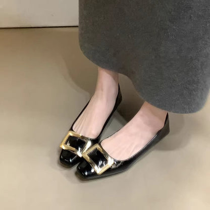 Damen Ballerinas Elegante Lack Schnalle Schuhe