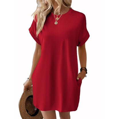 Damen T-Shirt-Kleid mit Taschen Lässig Leger Sommerkleid