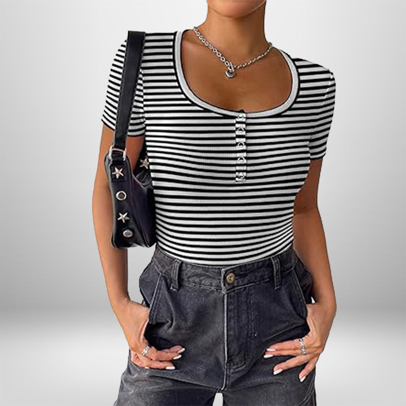 Damen Bodysuit Kurzarm Figurformend Mit Knöpfen