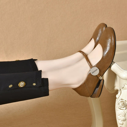 Damen Ballerinas Elegante Mary Jane Schuhe mit Blockabsatz Komfort - BerlinGlamour