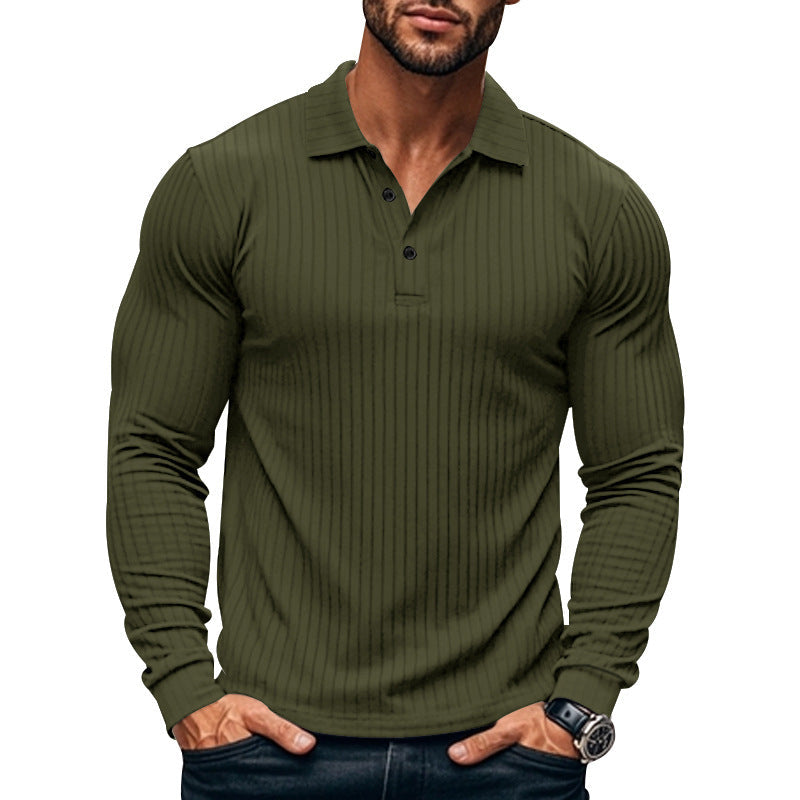 Herren Langarmshirt mit Streifen und Knopfverschluss Modern