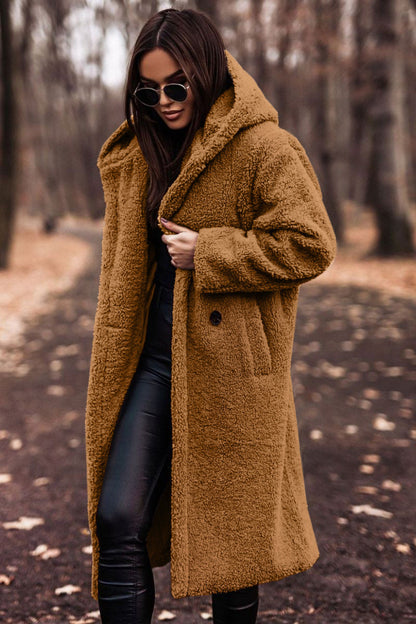 Damen Teddyjacke Oversized Kuscheljacke mit Kapuze
