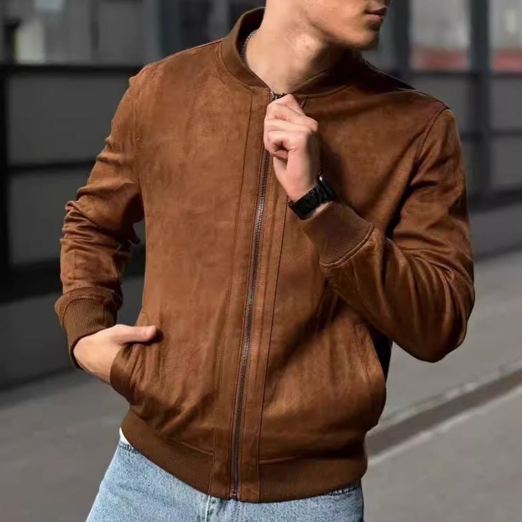 Lederjacke Herren Modern Elastisch Hoher Kragen