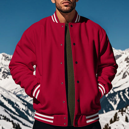 Herren Collegejacke Vintage Style Breiter Kragen Druckknopf - BerlinGlamour