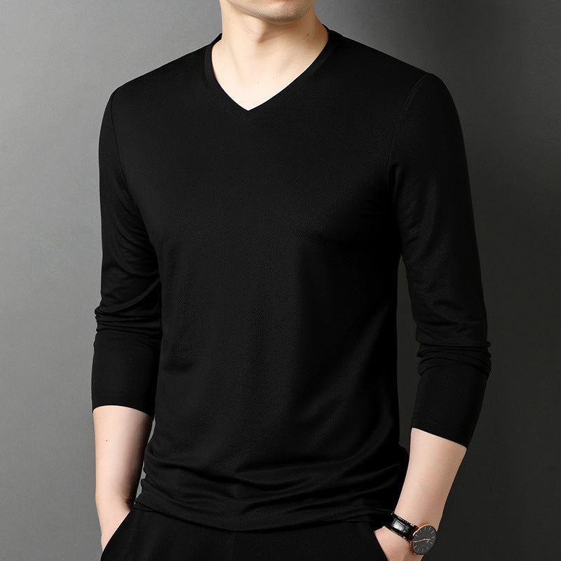Herren Langarmshirt V-Ausschnitt Atmungsaktiv Baumwolle