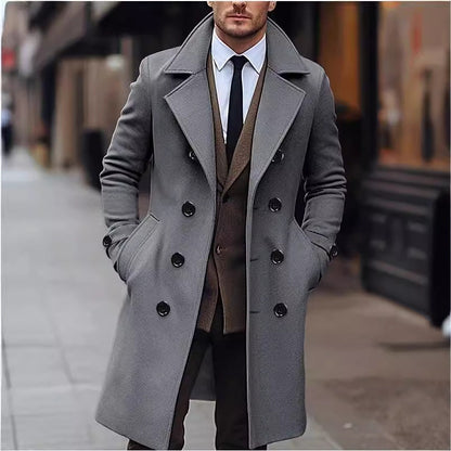 Herren Wollmantel Eleganter Doppelreihen Knopf Mantel