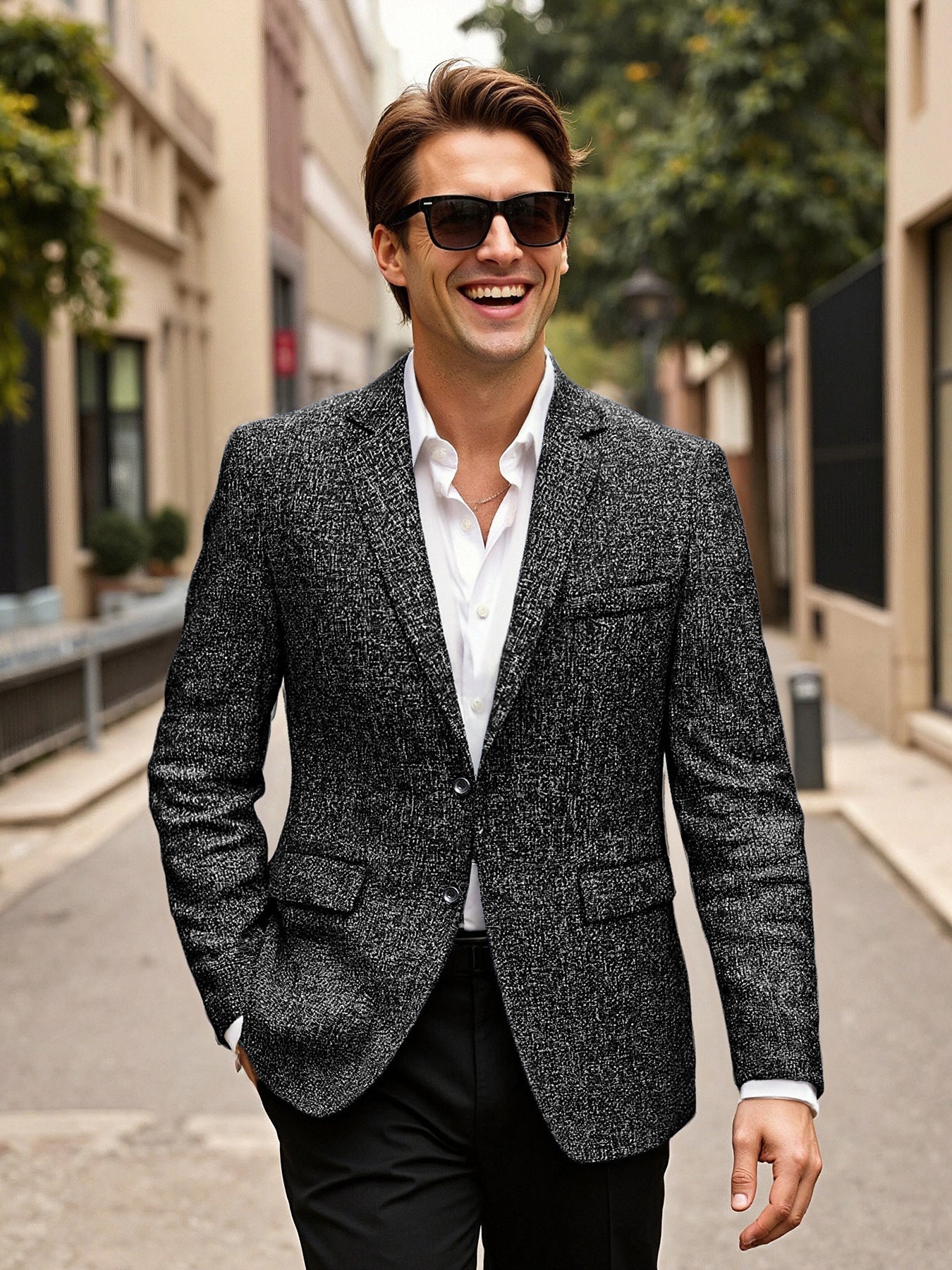 Maßgeschneiderter Herren Blazer aus Wolle Elegant Schwarz