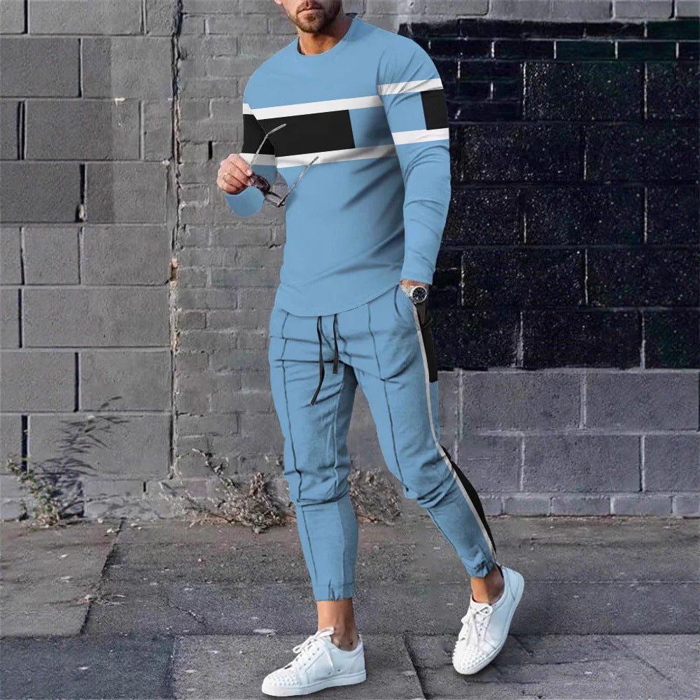 Herren Sportset Langarmshirt Jogginghose Streifenmuster Modern