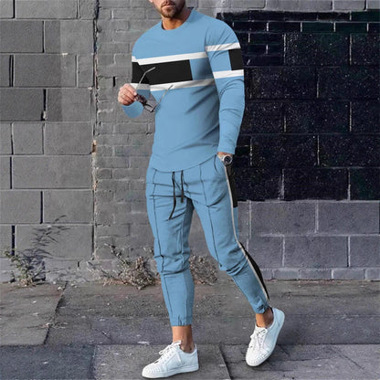 Herren Sportset Langarmshirt Jogginghose Streifenmuster Modern