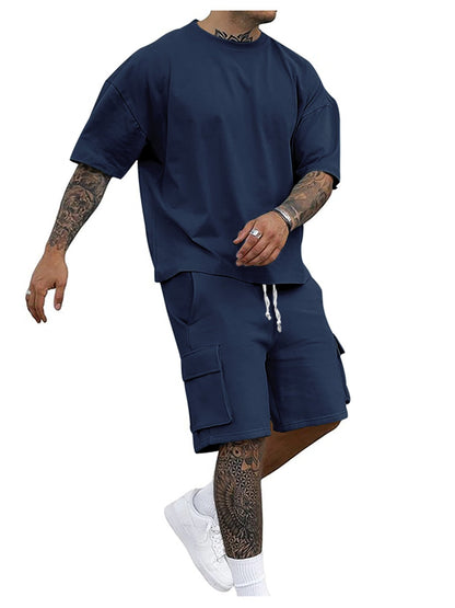 Herren Kurzarm-Set Cargo-Shorts Oversize Style
