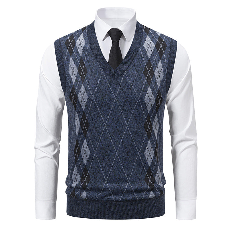 Herren Pullover V-Ausschnitt Argyle Muster Modern