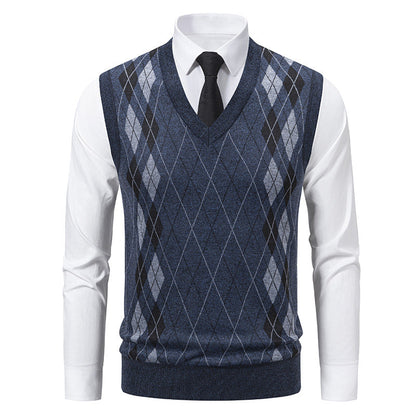 Herren Pullover V-Ausschnitt Argyle Muster Modern