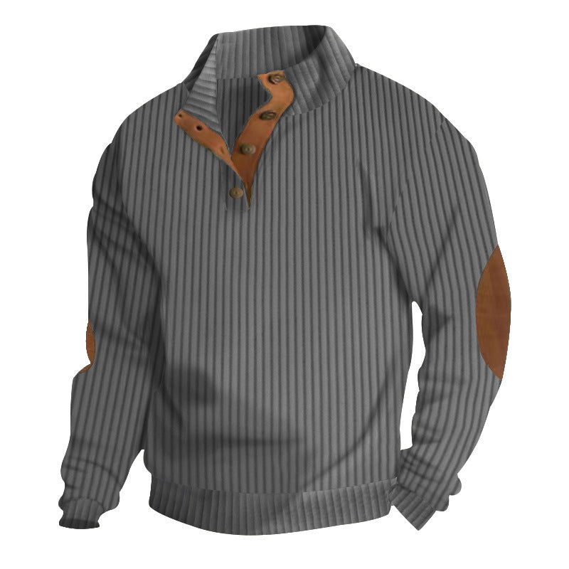 Herren Strickpullover Elegant Reverskragen Leder Detail