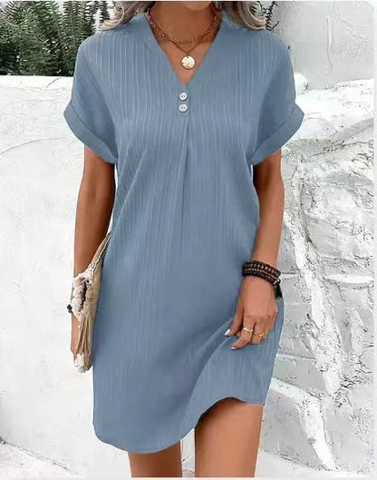 Kurzarm Kleid Damen Sommerkleid Knopfleiste Modern