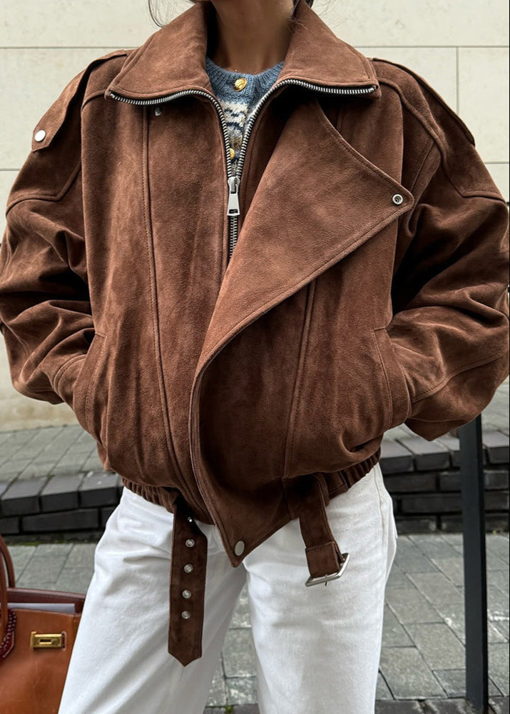 Lederjacke Moto Wildleder Bomber Jacket Schwarz