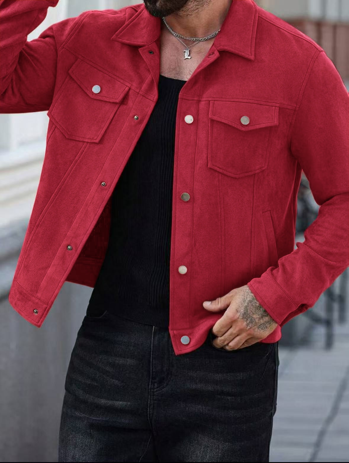 Herren Lederjacke Lässig Wildleder Schwarz Modern