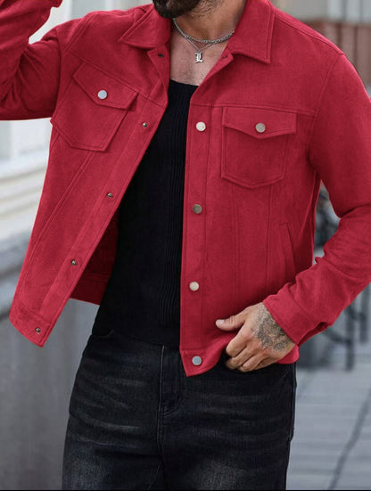 Herren Lederjacke Lässig Wildleder Schwarz Modern