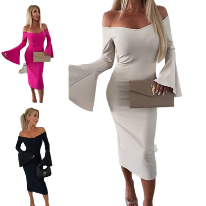 Frauen Wickelkleid Schulterfrei Elegant Kurvig