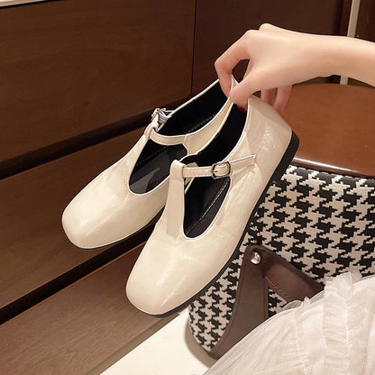 Damen Ballerina Schuhe Bequem Schnallenverschluss Komfort Innensohle