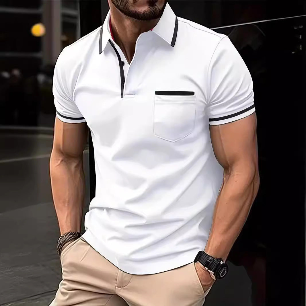 Herren Poloshirt Modern Kontrastdetails Brusttasche - BerlinGlamour