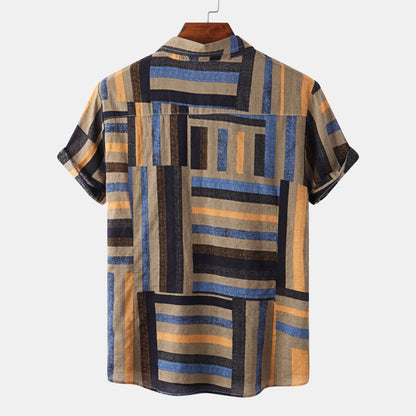 Herren Kurzarmhemd mit Patchwork-Muster Locker Sitz