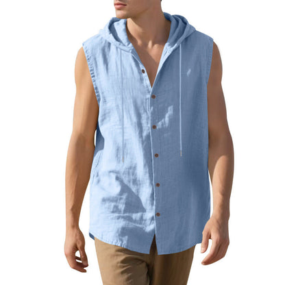 Herren Kapuzenshirt Ärmellos Lässig Mit Knöpfen
