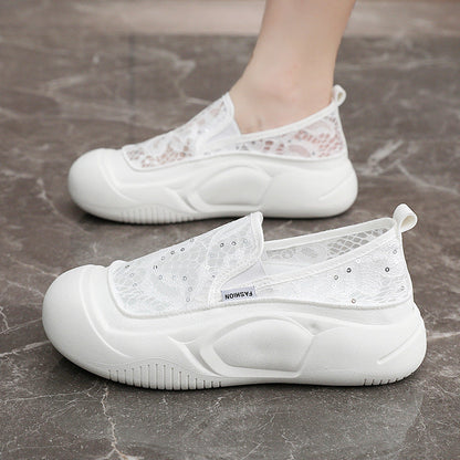 Damen Sneaker Bequem Spitze Elastisch Schnell Verschluss