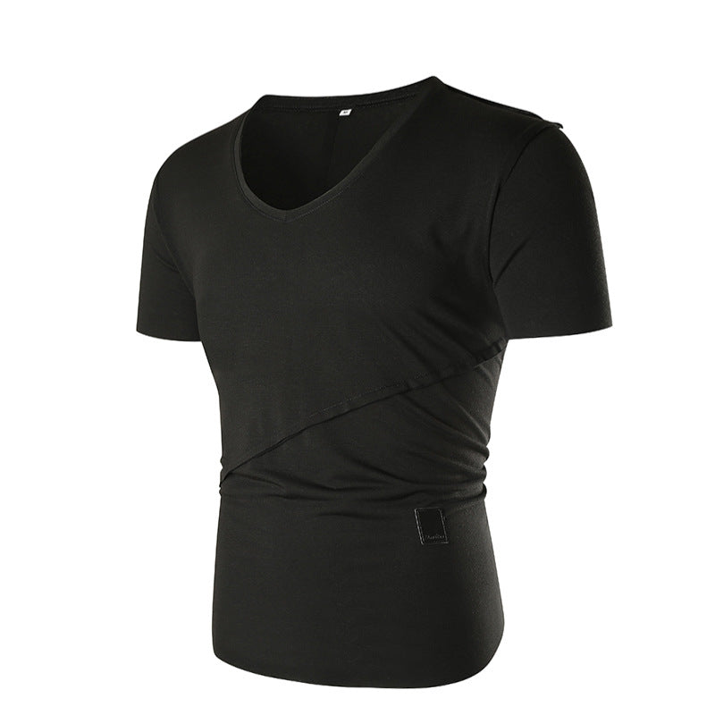 Herren T-Shirt V-Ausschnitt Elastisch Asymmetrisch Modern