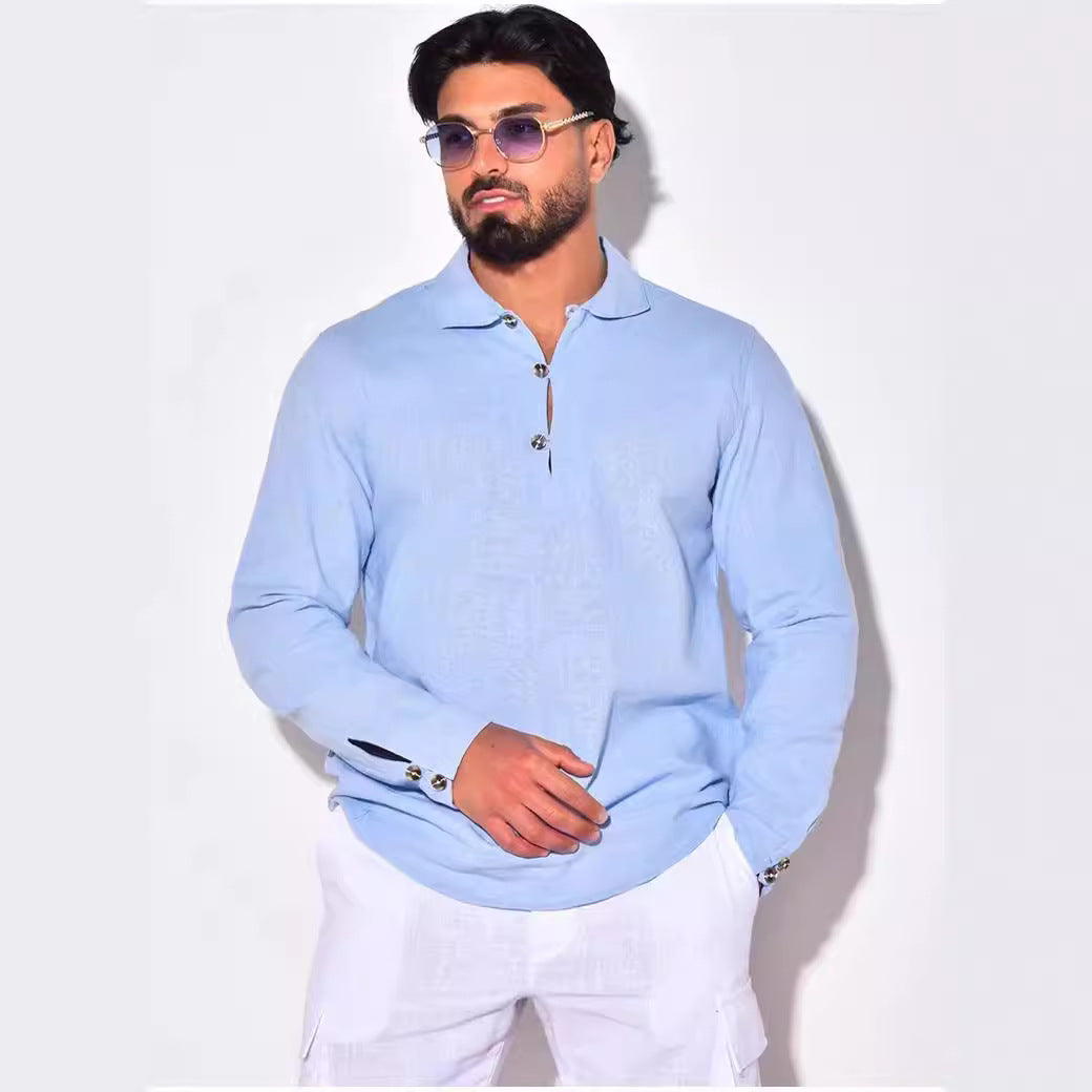 Herren Polohemd Langarm Knopfleiste Modern Berlin