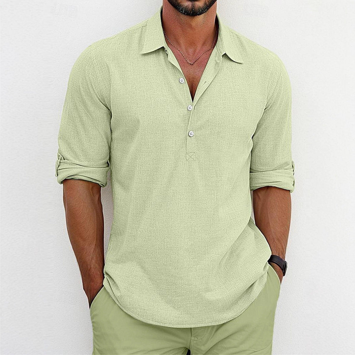 Herren Hemd Modern 3/4 Ärmel Knopfleiste Style - BerlinGlamour