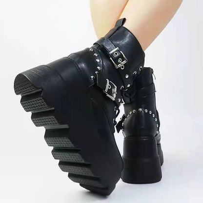 Damen Stiefeletten Plateau mit Schnallen Robust