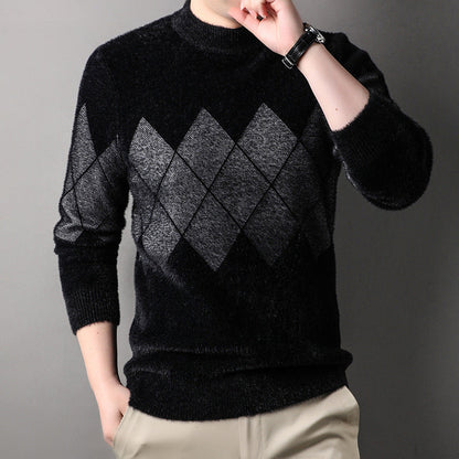 Herren Rollkragenpullover Modern Rautenmuster Elegent Schwarz