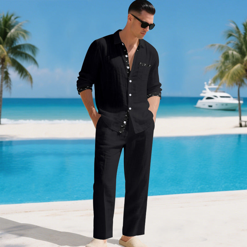 Herren Leinenanzug Elegant mit Taschen Modern