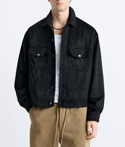 Herren Lederjacke Lässig Wildleder Modern Schnitt