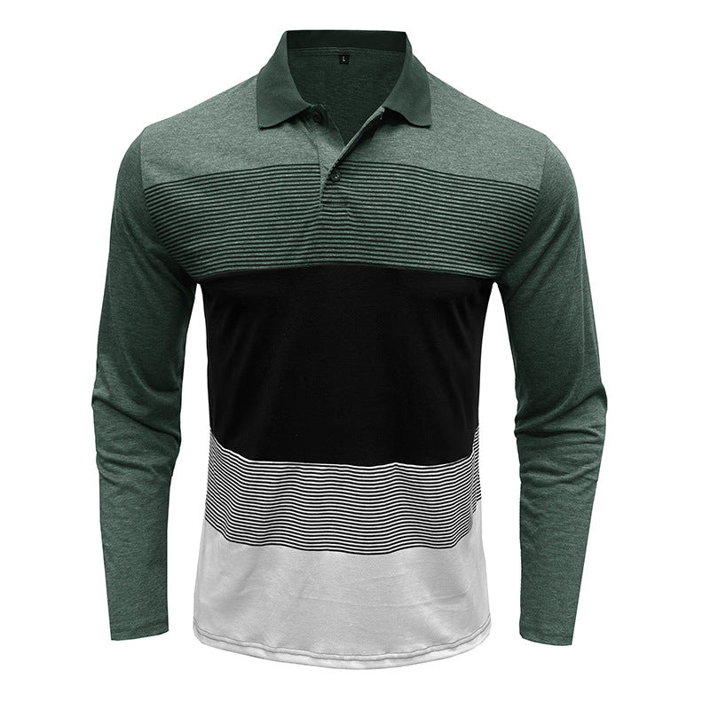 Herren Polo Langarm Streifenmuster Modern
