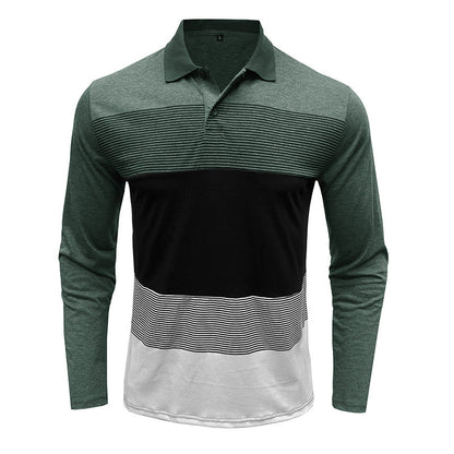 Herren Polo Langarm Streifenmuster Modern