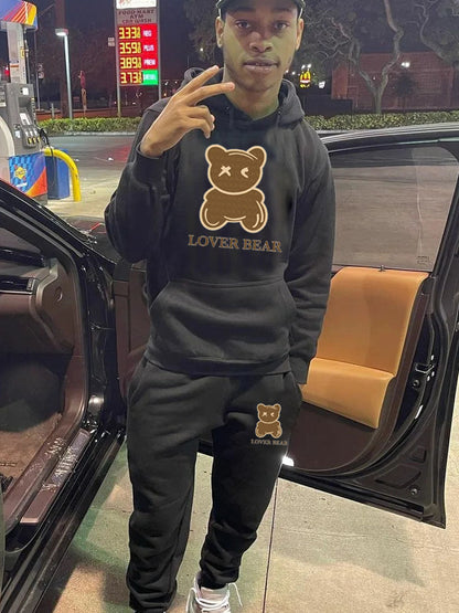 Herren Jogginganzug Bärenmotiv Sportlich Kapuzenpullover Set