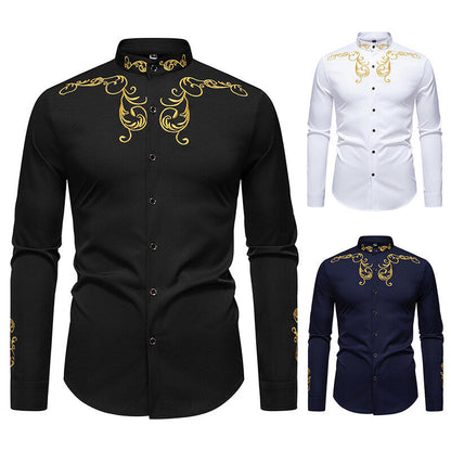 Herren Langarmshirt Elegantes Stickdesign Modern